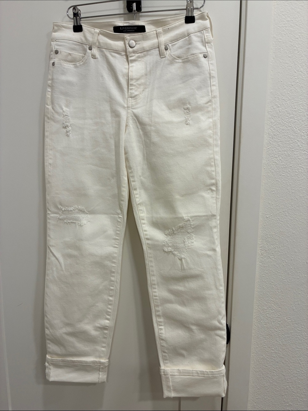 Liverpool White Straight-Leg Distressed Jeans-The Girlfriend